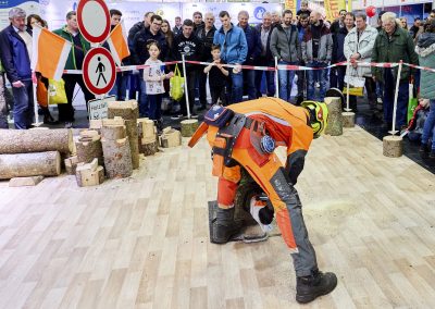SVLFG Vorführung, Mann zersägt Holz